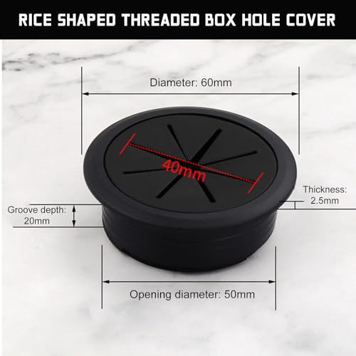 THETAG Kabelmanagement - Kabelgrommet für Schreibtisch, Schwarz, 4 Stück, 50mm, ABS Kunststoff, Modern, Kreuzförmiges Design, Einfache Installation, für Computerkomponenten, Workstations & Möbel