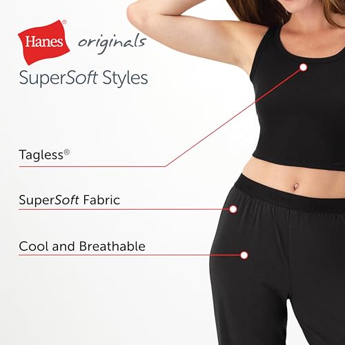 Hanes Women's Originals SuperSoft Comfywear 2 Piece Crop Tank & Lounge Pants Loungewear Set3