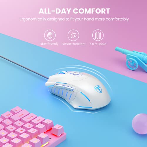 Lizsword Wired Gaming Mouse, Pc Gaming Mice [Breathing Rgb Led] [Plug Play] High-Precision Adjustable 7200 Dpi, 7 Programmable Buttons, Ergonomic Computer Usb Mouse Windows/Pc/Mac/Laptop Gamer-White #TOP2