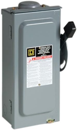 Square D - D322NRB General Duty Safety Switch, Gray, Small, Fusible, 60-Amp, 240V, 3-Pole, 15 HP, Outdoor, W/Neutral