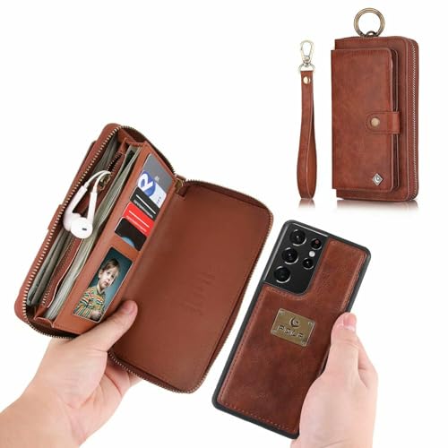 Étui portefeuille iPhone Samsung Galaxy A52 housse cuir rabat magnétique marron pas cher