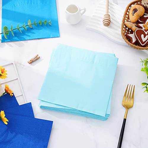 image for Whaline 150 Pack Blue Paper Napkins 6.5 x 6.5 Inch 3 Colors Luncheon N