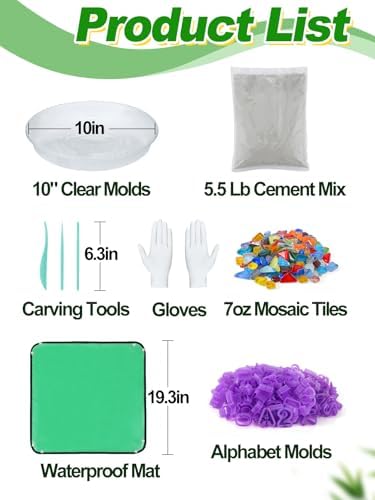 All-in-One 10in Stepping Stone Kit - Includes 5.5Lb Cement Mix, Mold, Letter & Number Stamps, Mosaics, Carving Tools, Gloves, Mat, Make Your Own Stepping Stones Outdoor for Garden Walkway Mother's Day — view 3