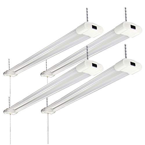 (4 Pack) Linkable LED Shop Light with Pull Chain, 40W (120W Equivalent) 5000K Daylight 4000Lumens, Indoor Utility Lights for Garage, Workshop, Basement