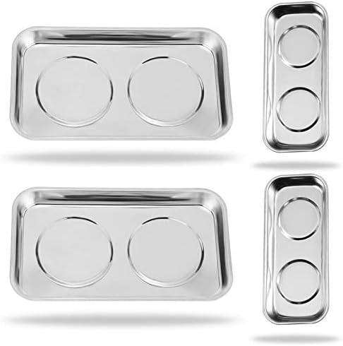 4-Piece Magnetic Tray Set (5.9" x 2.5" / 9.5 x 5.4" Square), Magnet Tool Trays Parts Holder, Best Gift for Men, Women, DIY Handyman, Woodworker, Father