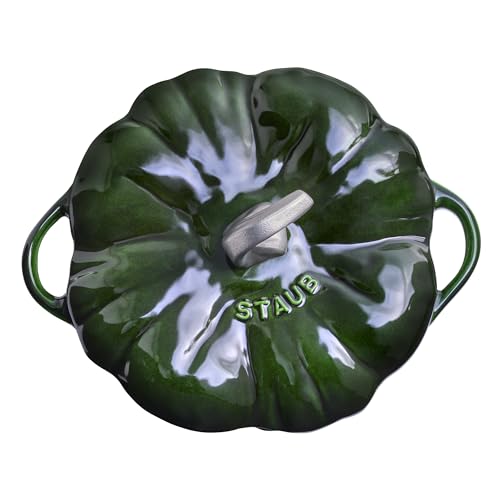 Image of STAUB Cast Iron 3.5-qt Pumpkin Cocotte with Stainless Steel Knob - Basil