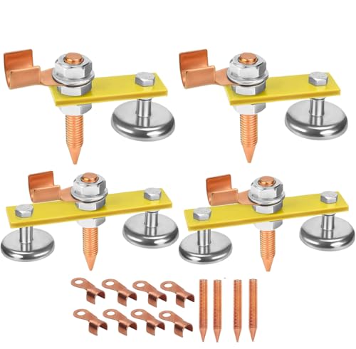 Upgrade Welding Magnetic Ground Clamp Strong Magnetism, Magnetic Welding Ground Head Support Ground Clamp Tools, Copper Tail Welding Accessories 4 Conductive Rods 8 Stability Clamps