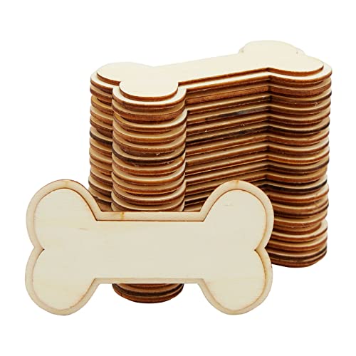 24 Pack Wooden Dog Bones for Crafts, Unfinished Wood Slice Cutouts for Gift Tags (4.1 x 2.2 Inches)