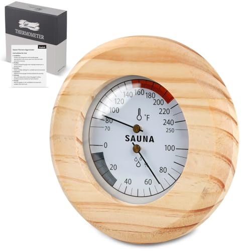 Sauna Thermometer and Hygrometer Round Wood Sauna Temperature Gauge