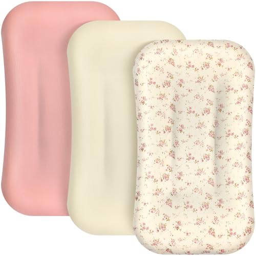 Image of Newwiee 3 Pcs Muslin Baby Lounger Cover Organic Cotton Removable Lounger Cover Soft and Breathable Infant Slipcover Newborn Gifts for Girl Boy(Pink, White, Beige,Floral)