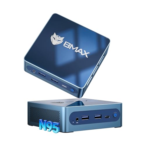 BMAX B4 Plus Mini PC Windows 11 Pro 12GB LPDDR5 512GB M.2 SSD Intel N95 Micro Desktop Computer mit 4K HDMIx2/ Type-C/LAN/WiFi 5/BT 5.0/4xUSB, Klein PC für Home Office & Heimkino
