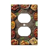 Placa de pared dúplex de pollo, placa de pared culinaria rústica Samosa arroz otoño marrón plástico tamaño estándar para enchufes eléctricos para sala de estar, dormitorio, decoración de oficina en