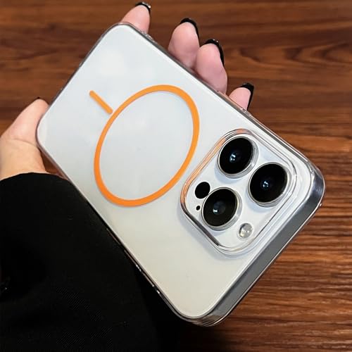 Coque magnétique pour iPhone 12 orange transparente et rigide