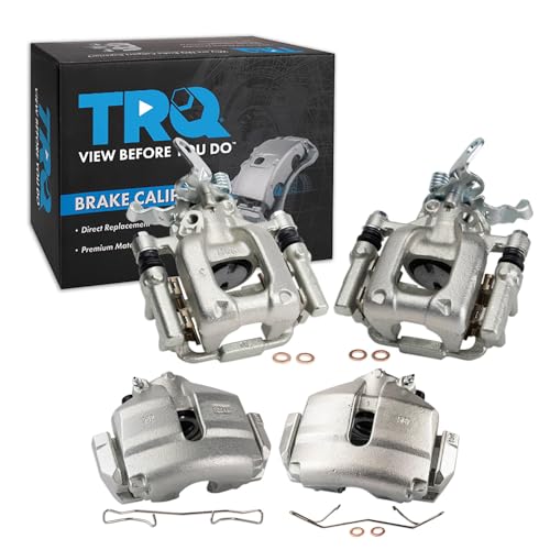 Image of TRQ Front and Rear Brake Caliper Set Zinc Coated Brackets Hardware Compatible with 2012-2013 Volkswagen Beetle 2010-2014 Golf GTI Jetta
