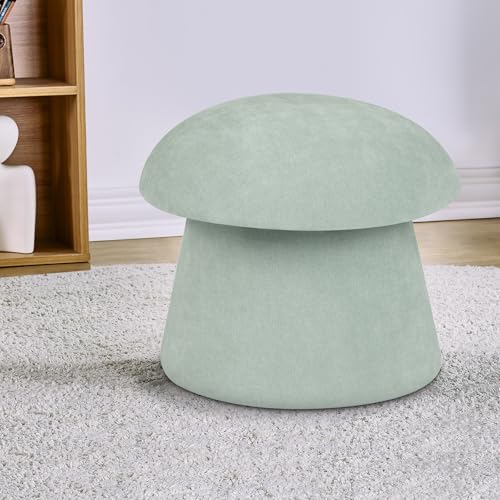 Crestview Collection Foot Stool Ottoman,Mushroom Ottoman with Storage,Chenille Fabric Round Foot Rest,Vanity Stool,Extra Seating for Living Room,Bedroom,Entryway,Green,15 inches