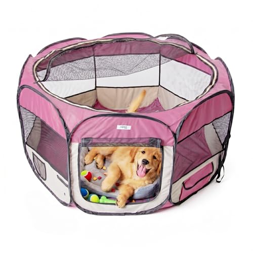 AQPET Box per Animali Cani e Gatti Cuccioli recinto Pieghevole Tessuto Impermeabile (Rosa, Rosa)