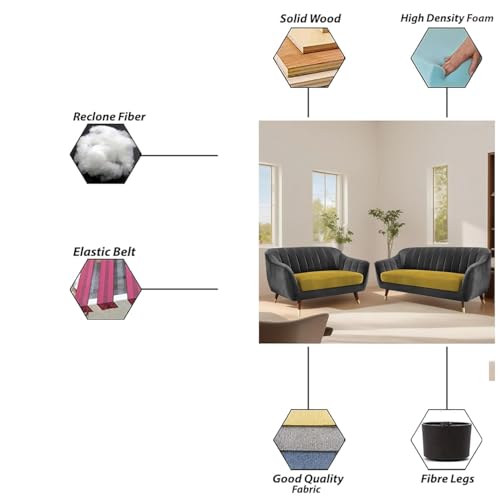 Image of Atticus 3+2 Seater Sofa Set for Living Room (Black Yellow Colour) Premium Fabric Sofa