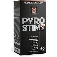 METISNutrition Pyro Stim 7 Metabolism Booster Fat Loss Support Energy Boost - Once-A-Day Thermogenic with Teacrine for Focus, Appetite Control, Muscle Toning, and Mood Control 60 Capsules