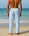 PIDOGYM Mens Cotton Linen Pants, Summer Beach Pants Casual Loose Fit with Elastic Waist Drawstring Light Blue