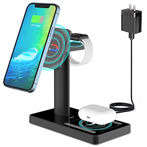 3-in-1 magnetisches kabelloses Ladestation aus Aluminiumlegierung, schnelle kabellose Ladestation für Magsafe Ladegerät iPhone 13, 12, Pro, Pro Max, Mini, iWatch 7/6/SE/5/4/3/2, AirPods 2/Pro Cover