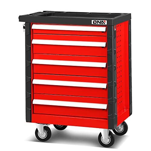 Dna Motoring 30.5" L X 18" W X 38" H 5-Drawer Lockable Slide Tool Chest Rolling Tool Cart Cabinet (Tools-00001) With Keys , Red, Upgrade Package #TOP1