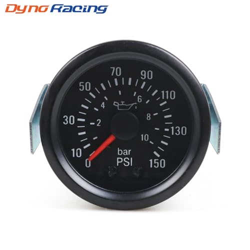 Image of Dyno Racing 2 inch 52mm Mechanical Oil Press Gauge 0-10 Bar /0-150PSI Oil Pressure 12V Press Gauge Yellow Light Car Meter NPT1 /8