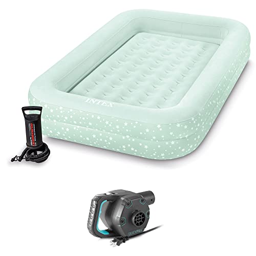 Intex Kids Inflatable Raised Frame Travel Air Bed W/Hand Pump & Electric Pump #TOP18