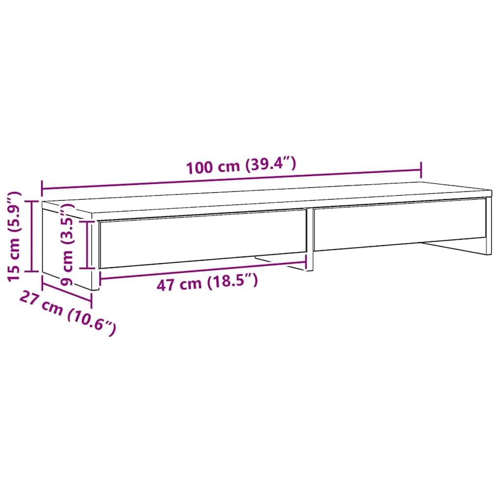 Supporto per monitor con cassetti in legno di rovere Artisan, 100 x 27 x 15 cm, per due monitor, portata 25 kg, organizer da scrivania, home office e gaming