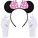 Produktbild Haarreifen in schwarz mit Maus Ohren Mouse mit Schleife in rosa mit weißen Punkten + weiße Handschuhe für Erwachsene und Kinder