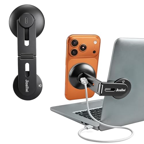 Jkoailiwi 15W Wireless Charger Magnetic Phone Holder Mount for Laptop & Monitor Foldable Invisible Continuity Camera Mount for MagSafe iPhone 12-17 Expansion Bracket for Computer/Tesla Black
