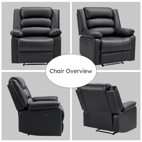 Image of EBELLO Faux Leather Classic Power Recliner Chair, Oversized Electric Overstuffed Reclining Chair with Soft Cushion and Back, Sofa with Comfortable Armchair, Classic Black