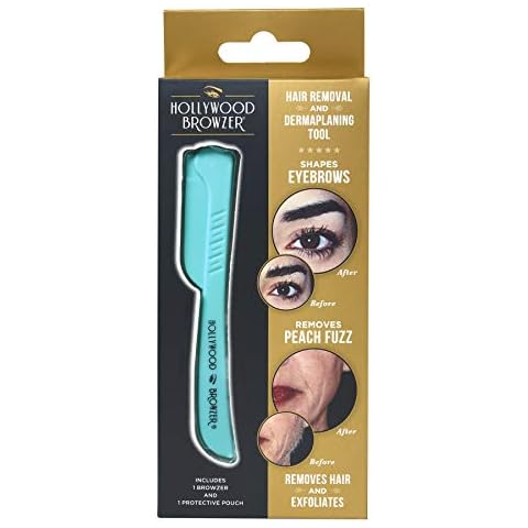 Hollywood Browzer Dermaplaning Blade for Face - Eyebrow Shaping, Removing Unwanted Hair, Exfoliating Tool for Women - Made of German Stainless Steel (Protective Pouch Included) Blue Turquoise Cover