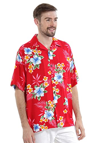 Image of Matchable Couple Hawaiian Luau Shirt or Maxi Simple Dress in Hibiscus | Sold Individually; Soft Rayon Fabric; Cap Sleeve Design; Signature Tropical Prints; Vacation Ready