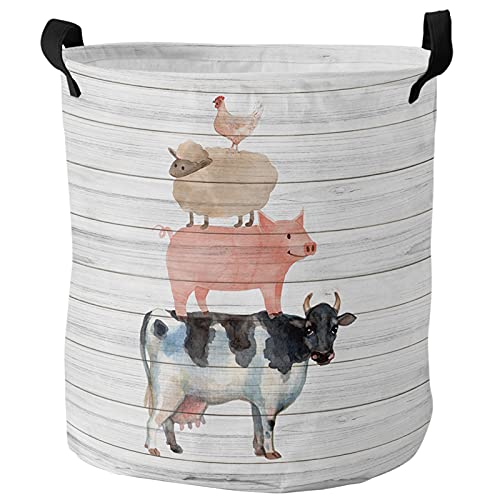 Image of Comforance Farm Animals Laundry Hamper Large Waterproof Lightweight Collapsible Storage Basket, Toy Dirty Clothes Organizer for 16.5x17inch
