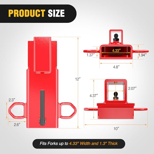 Image of Nilight Forklift Trailer Hitch Attachment Fits 2 Inch Receiver Clamp on Pallet Fork Trailer Towing Adapter with Safety Chain & 5 /8 inch Hitch Pin Clip Red