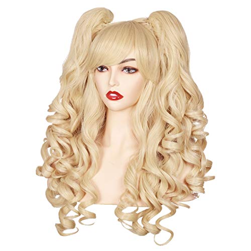 ColorGround Long Curly Cosplay Wig with 2 Ponytails (Blonde)