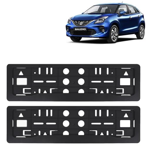 Image of KINGSWAY Baleno Car Number Plate Frames for All 2019 to 2022 Models of Maruti Suzuki Car Registration Plate Holders, Black Licence Plate Covers (Front and Rear), Universal Size 51.5 x 14.5 cm