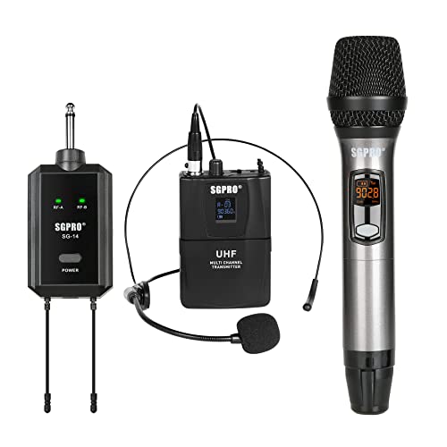 Sgpro Wireless Microphone Multi-Purpose Set With Compact Receiver, Mute. And Battery Indicator For Singing, Dj, Speech, Classroom, Church And Karaoke (Sg-14B | Handheld And Bodypack Set) #TOP6