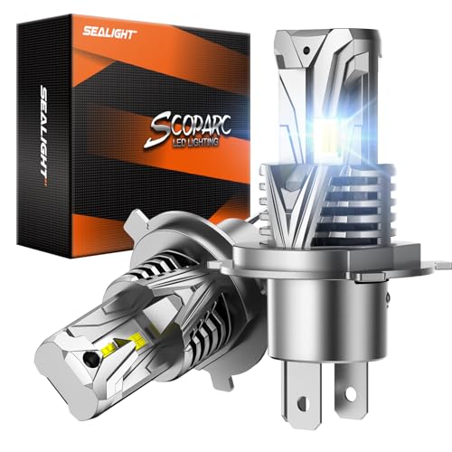 SEALIGHT Brightest H4/9003 Bulb 60000LM 130W, 2024 Version 60000Hrs Lifespan High Luminance H4 LED Fog Lights Non-polarity Cool White Plug and Play Powersports Accessory Lights, Pack of 2