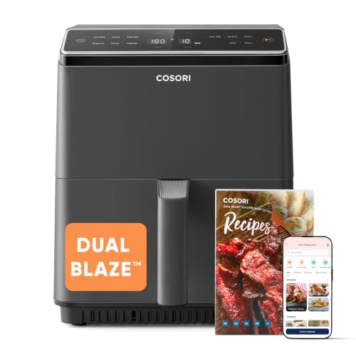 COSORI Friggitrice ad Aria, Air Fryer 6,4 Litri, Forno Elettrico, Doppia Resistenza, Connessione Wifi, 11 Funzioni Preimpostate, Libro&APP Ricette, 1700W, P585S Grigio Scuro