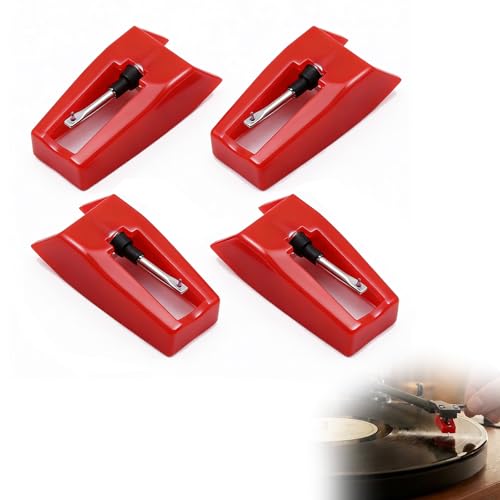 Jetstream 4 Pièces Tourne Disque Aiguille, Aiguille Diamant de Remplacement, Aiguilles Tourne Disque, Aiguilles de Remplacement Universelles, Compatible avec Les Tourne Disques et Phonographes, Rouge