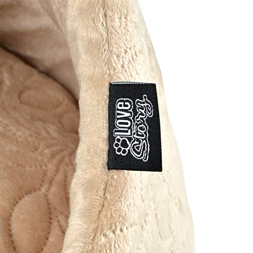 Couchage chat Love Story rond style bohème, panier polyester naturel de taille D50 x H30 cm