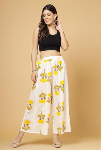 Image of Pistaa's Women's Regular Fit High Rise Pure Cotton Big Flair Printed Regular Palazzo