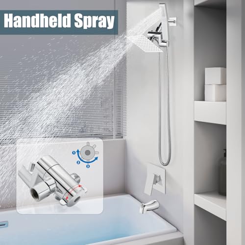 Aolemi Shower Tub Faucet Set with Handheld Spray Shower System Single Shower Rainfall Head and Handle with Tub Spout Combo Rough-in Valve Included Shower Trim Kit 6 Inch Shower Head Polish Chrome by Aolemi - Image 5