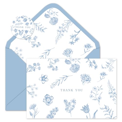 Cartes de remerciement vierges bleues haut de gamme avec enveloppes Whaline