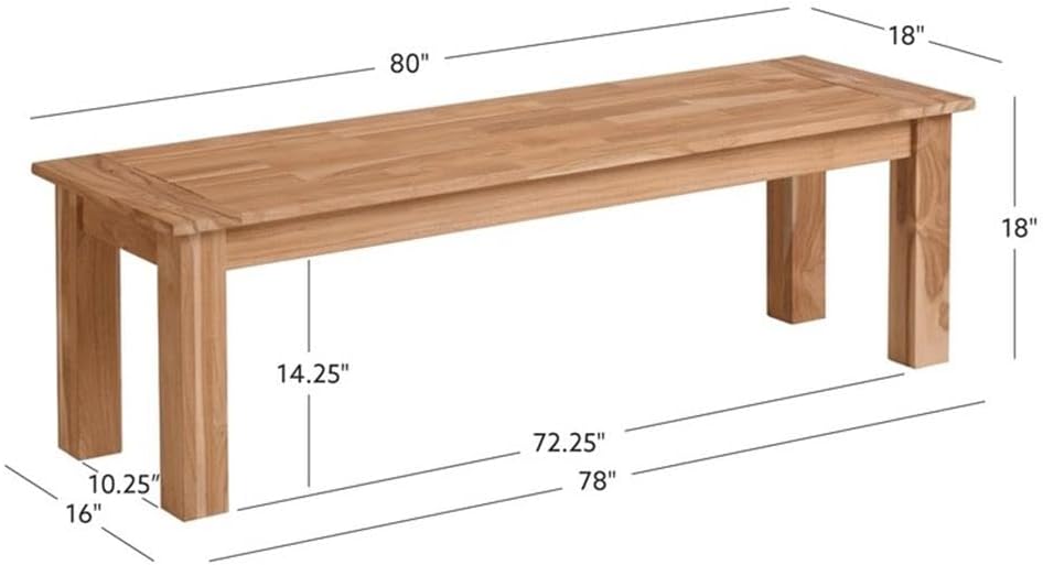 Linon Barlow Teak Outdoor Dining Bench 80" L x 18" W x 18" H Seats 3 in Natural