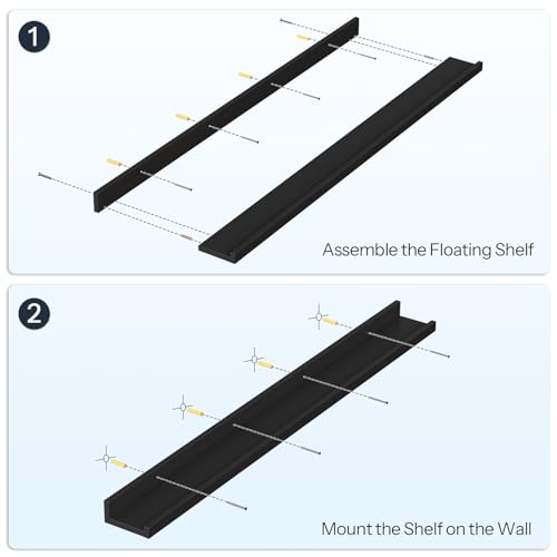 Image of HOOBRO Floating Shelves, Wall Shelf Set of 3, 47.2 Inches Hanging Shelf with Raised Edge and Invisible Brackets, for Bathroom, Bedroom, Kitchen, Office, Living Room Decor, Black BK92BJ01