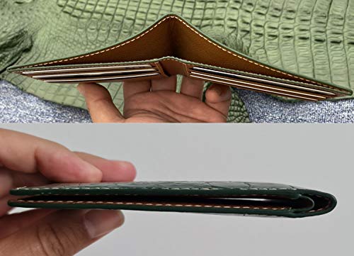 Image of Green Leather Slim Bifold Wallet Gift Men Hand Stitching Luxury Large Capacity Credit Card Holder Premium Security Wallet RFID Blocking Anti Theft Handmade By Vietnamese VINAM-87