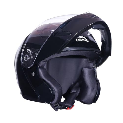 Image of Royal Enfield Mod Adroit MLG Modular Face helmet | Certification: ISI | Impact Protection: High-density EPS liner | Polycarbonate Visor | Micrometric lock | BLACK L