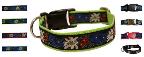 Hundehalsband Hund Halsband Trachten Edelweiß Gr. S M L XL 30 cm bis 44 cm verstellbar 2,5 cm breit in verschiedenen Farben rot grün blau schwarz